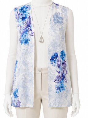 💙 Chico’s Blue & Cream Floral Vest | Size 0 (Small/Medium) 💙